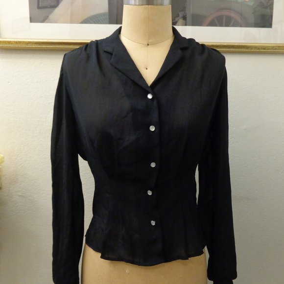 At Once Vintage Black Long Sleeve Button Down Blouse Top - Picture 7 of 7